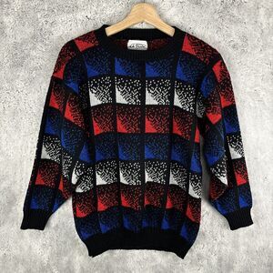 Vintage La Vista Red Black Blue Geo Fade New Wave Boxy Slouchy Sweater Medium